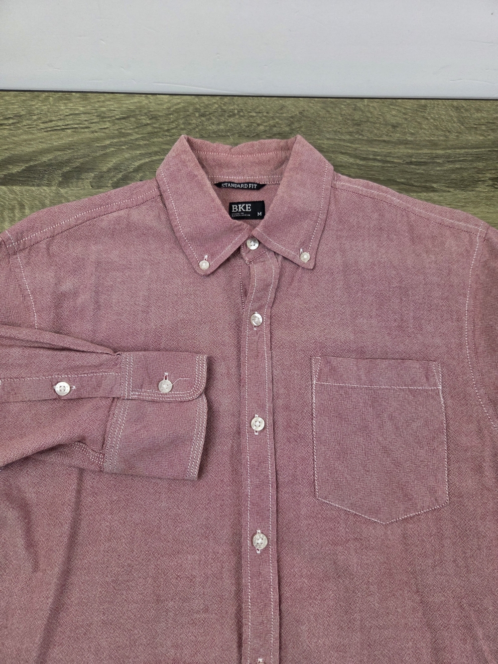 BKE Buckle Button-Down Shirt Men's Medium Pink Long Sleeve Cotton